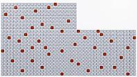 Precise rectangular grid of 637 small square cells, 577 pale grey representing normal operating days and 60 scattered amber-red cells representing fire protection alarm abnormal status days across 21 months, chronic industrial safety monitoring failure co [IBR125200690]