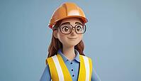 Female Site Engineer Wearing Safety Vest And Hardhat In Blue, Showcasing Youthful Energy And Professionalism On The Construction Site, AI generated [IBR125200691]