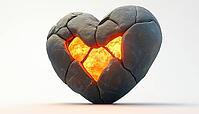 Warm Core Stone Heart Sculpture Against White Background Portrays A Unique Combination Of Cold Exterior And Comforting Internal Heat, AI generated [IBR125200702]