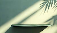 Dark Green Wall With An Empty Table, Sun Reflections, And Leaves Shadows. Bokeh For Product Presentation: Mock Up For Branding Products Such As Cosmetics And Food, AI generated [IBR125200714]