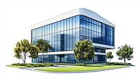 Green Lawn And City Scenery Surrounding Modern Glass Commercial Building With Offices And Stores In A Busy Urban Setting, AI generated [IBR125200715]