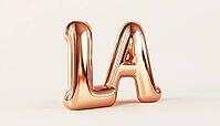 Luxurious Typographic Sign Featuring Monogram Logo With Rose Gold Metallic Lettering On Light Background And Letters L And A, AI generated [IBR125200721]