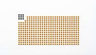 Precise grid of 1124 circular dots in rectangular array, 1082 amber-yellow representing documented sprinkler deficiencies uncorrected, 42 charcoal-grey representing corrosion-resistant replacements, Bio-Lab Conyers industrial safety inspection data visual [IBR125200742]