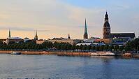 Old town with banks of the Daugava, castle, St. James Cathedral, St. Mary's Cathedral, Riga, Latvia [IBR125203166]