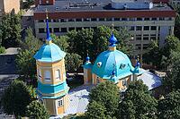 Russian Orthodox Church in Moscow suburb, seen from the skyscraper of the Academy of Sciences, Riga, Latvia [IBR125203190]