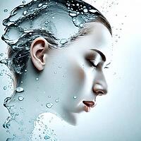 Creative woman portrait composite with splash of water, AI generated [IBR125203203]