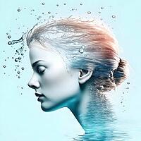 Creative woman portrait composite with splash of water, AI generated [IBR125203209]