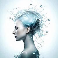 Creative woman portrait composite with splash of water, AI generated [IBR125203214]