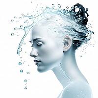 Creative woman portrait composite with splash of water, AI generated [IBR125203221]