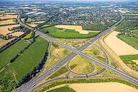 Aerial view, Kamener Kreuz motorway junction, A1 motorway and A2 motorway, possible and planned route for regional railway between Kamen and Bergkamen, railway infrastructure, road traffic and truck traffic, Kamen, Ruhr area, North Rhine-Westphalia, Germa [IBR113322309]