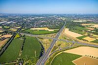 Aerial view, Kamener Kreuz motorway junction, A1 motorway and A2 motorway, possible and planned route for regional railway between Kamen and Bergkamen, railway infrastructure, road traffic and truck traffic, Kamen, Ruhr area, North Rhine-Westphalia, Germa [IBR113322315]