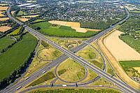 Aerial view, Kamener Kreuz motorway junction, A1 motorway and A2 motorway, possible and planned route for regional railway between Kamen and Bergkamen, railway infrastructure, road traffic and truck traffic, Kamen, Ruhr area, North Rhine-Westphalia, Germa [IBR113322316]