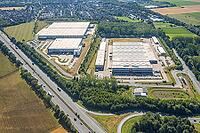 Aerial view, A2 motorway, Bergkamen and Kamen driveway, industrial area, Herbert Heidt Gebäudetechnik, Rubix Bergkamen, DHL Solutions GmbH, Weddinghofen, Bergkamen, Ruhr area, North Rhine-Westphalia, Germany, birds-eyes view, aerial photography, overview, [IBR113322321]