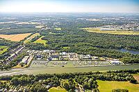 Aerial view, Marina Rünthe marina on the Datteln-Hamm Canal, boats, charter boats, harbor, inland port, Rünthe, Bergkamen, Ruhr region, North Rhine-Westphalia, Germany, birds-eyes view, aerial photography, aerial photography, overview, bird's eye view, in [IBR113322337]