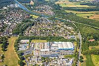 Aerial view, industrial park, industrial road and Schachachtstraße, Eurobaustoffe central warehouse, Rünthe, Bergkamen, Ruhr area, North Rhine-Westphalia, Germany, birds-eyes view, aerial photography, aerial photography, overview, overview, bird's eye vie [IBR113322365]