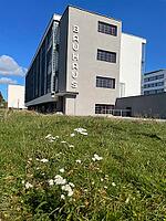 The famous Bauhaus building in Dessau. Architect: Walter Gropius. Built 1925 - 1926. Groundbreaking example of modern functionalist architecture. The building impresses with large industrial-style lettering and windows, which are intended to bridge the ga [IBR113322401]