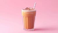 Refreshing Pink Glass Of Iced Coffee Milk - The Perfect Cold And Tasty Beverage For A Delicious Refreshment. Enjoy!, AI generated [IBR125211466]