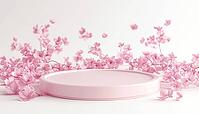 Valentine'S Day Themed Display Stand Mock Up Featuring A Blank Podium On A Sweet Pink Cylinder Stage With Simple And Lovely Decorations, AI generated [IBR125211469]