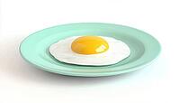 Simple And Healthy Breakfast: A Sunny-Side-Up Egg On A Pastel Green Plate, White Background, AI generated [IBR125211501]