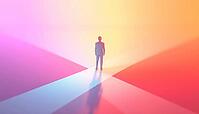 Lost Man At Crossroads: A Modern Gradient For Psychology Guidance Or Career Path, Torn Between Business Opportunity And Life Choice, AI generated [IBR125211515]
