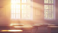 Stunning Blur Of Bright Classroom And Study Room With Panoramic Windows And Beautiful Lighting In An Empty School Setting, AI generated [IBR125211542]