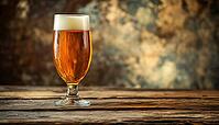 Refreshing Beverage Resting On A Rustic Table. A Pint Of Beer Sits Amongst A Simple Wooden Table In A Cozy Setting, AI generated [IBR125229869]