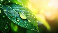 Morning Glow: Stunning Raindrop On Green Leaf Macro In Nature'S Beauty, AI generated [IBR125229879]