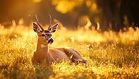 Roe Deer Resting In Grass: A Serene Morning Wildlife Scene In The Meadow Of Nature, AI generated [IBR125229881]