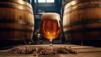 Beer Barrel, Beer Glass, Wheat, And Hops On Wooden Table At Oktoberfest: A Rustic Display Of Traditional German Beer Culture, AI generated [IBR125229886]