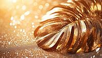 Luxurious Tropical Gold Monstera Leaf On Sparkling Background. Chic Layout For Christmas And New Year'S Eve. High-End Fashion Lifestyle, AI generated [IBR125229887]