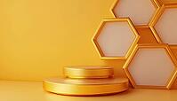 Creating Elegance With Geometric Shapes: Two-Story Empty Pedestal, Hexagon Wall Podium, Gradient Size Platform For Product Display, AI generated [IBR125229888]