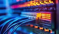 Detailed View Of Fibre Optic Network Hub And Cables - High-Quality Image Showing Close-Up Of Fibre Optic Communication Infrastructure, AI generated [IBR125229892]