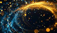 Swirling Blue Light Over Golden Beams In Circular Frame Against Black Background. A Stunning Visual Spectacle Captured In An Artistic Display, AI generated [IBR125229896]