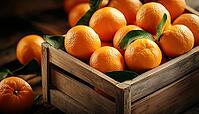 Fresh Mandarin Oranges Or Tangerines With Leaves In A Wooden Box - A Delightful And Vibrant Display Of Citrus Fruits, AI generated [IBR125229904]