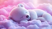 Adorable Bear Snoozing On Soft Pastel Clouds In A Baby Animal Dream - Beautifully Rendered Nighttime Scene In Artwork, AI generated [IBR125229910]