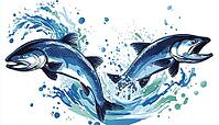Atlantic Salmon Displaying Impressive Jumps Out Of Water. Stunning Footage Of Atlantic Salmon Leaping Through The Air In Remarkable Fashion, AI generated [IBR125229920]