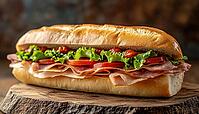 Delicious Sub Sandwiches On White And Wheat Hoagie Buns - Perfect For A Quick And Tasty Meal On The Go!, AI generated [IBR125229937]