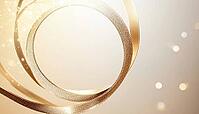 Cream Luxury Circle Frame With Gold Ribbon Decoration And Glitter Light Effect Element: A Glamorous And Elegant Design Element, AI generated [IBR125229948]