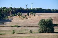 Parched meadows in the heat summer of 2026 near Oberspeltach, Frankenhardt-Oberspeltach, Frankenhardt, Burgbergturm, drought, heat stress, drought, climate change, summer, midsummer, August, Germany [IBR125237560]