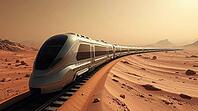 Futuristic high speed train on Mars planet surface, AI generated [IBR125242457]