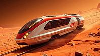 Futuristic high speed train on Mars planet surface, AI generated [IBR125242461]