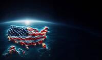 USA map shape filled with the american flag, glowing 3D illustration, AI generated [IBR125242463]