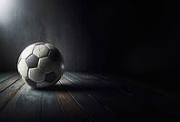 Vintage soccer ball on a wooden fllor, AI generated [IBR125242465]
