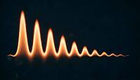 Abstract composition of glowing orange peaks decreasing in size and brightness, water hammer pressure oscillation decay, studio shot, AI generated [IBR125242476]