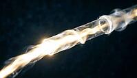 Abstract glowing pulse of light traveling along a pipe-shaped path, water hammer pressure shockwave visualization, studio shot, AI generated [IBR125242481]