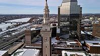 Drone photo of Springfield Massachusetts downtown with tower and river [IBR125261583]
