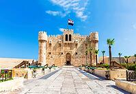 Citadel of Qaitbay, famous medieval fort built on the place of Lighthouse of Alexandria, Egypt travel landmark [IBR125261585]