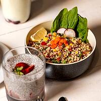 Tasty vegetarian salad with dessert [IBR125261588]