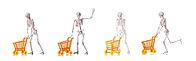 The skeleton with shopping cart against a white background [IBR125304644]