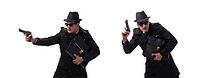 Spy man with pistol against white background [IBR125304657]
